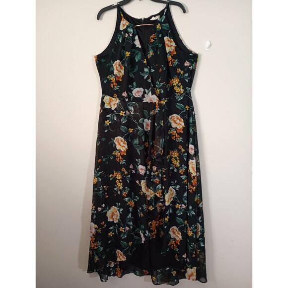 Just Found Black Floral High Low Sleeveless Dress Size 1X - Picture 1 of 12